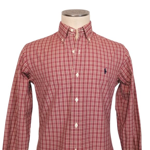Ralph Lauren Plaid Cotton Custom Fit Shirt Red Sz Small - Picture 2 of 8